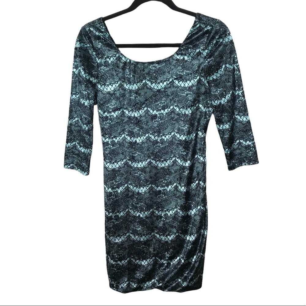 Charlotte Russe Blue Black Velvet Mini Dress Back Cut Out Juniors Medium